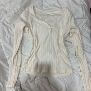 Brandy Melville Women's Cream Long Sleeve Henley Top